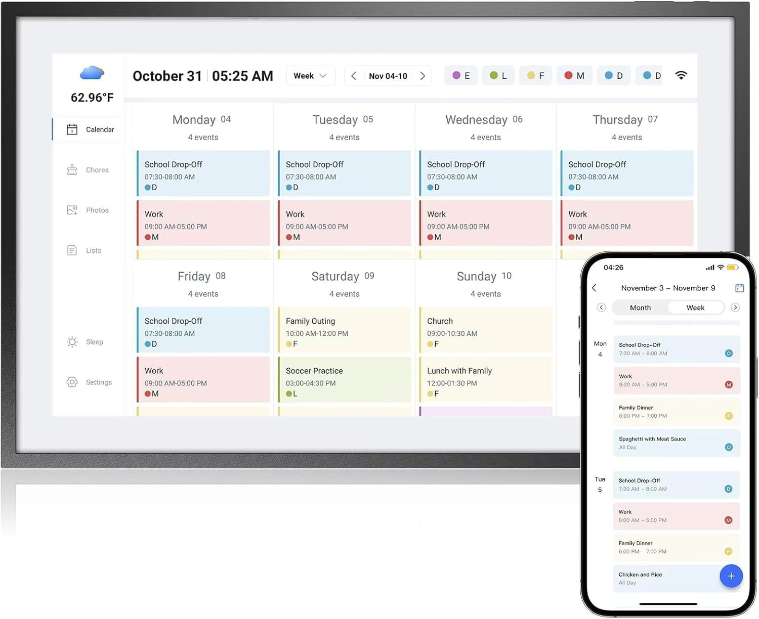 15.6 Inch Smart Digital Calendar Planner & Chore Chart, HD Interactive Touchscreen Display for Family Scheduling &ndash; Streamline Household Organization (Black White)