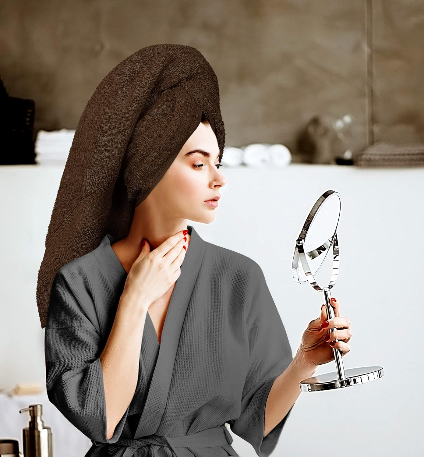 Utopia Towels 8-Piece Premium Towel Set, 2 Bath Towels, 2 Hand Towels, and 4 Wash Cloths, 600 GSM 100% Ring Spun Cotton Highly Absorbent Towels for Bathroom, Gym, Hotel, and Spa (Dark Brown) (UT1060) - Blue image number 3