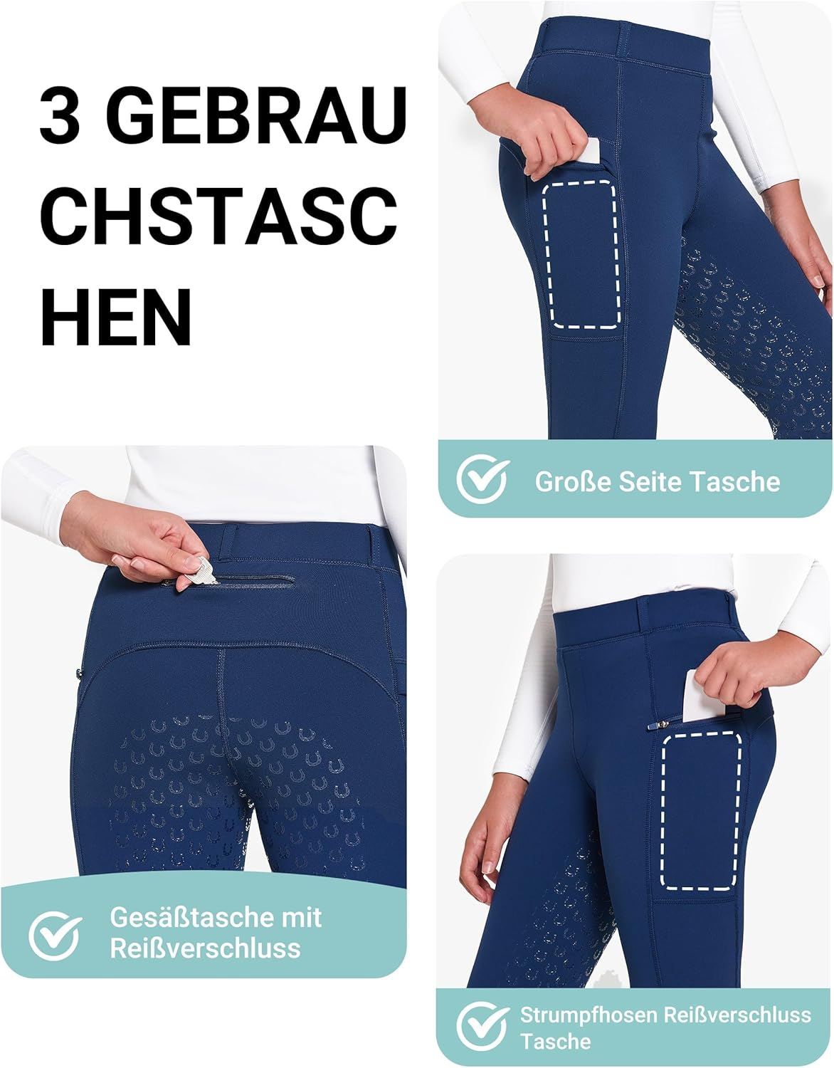 Fitst4 Sports Winter Riding Breeches Children'S Winter Riding Leggings Girls Silicone Full Seat Thermal Jodhpurs with Mobile Phone Pocket and Pockets