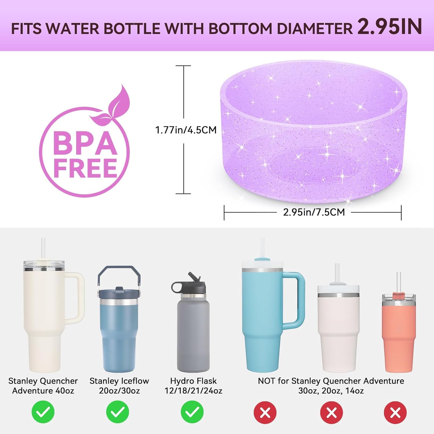 Protective Bling Silicone Boot Sleeve, Compatible with Stanley Tumbler 20-40Oz & Hydro Flask Bottle 12Oz-24Oz, Glitter Reduces Dents Sleeve Cover for Bottles of 2.83-2.95In - Orange image number 5