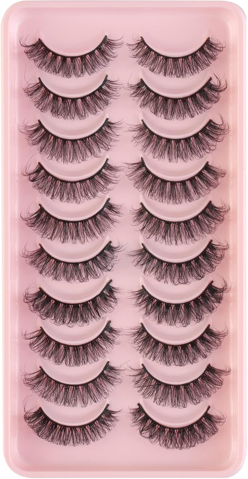 Eyelashes Russian Volume Strip Lashes Natural Wispy D Curly False Eyelashes Look like Extensions 10 Pairs (AB036) image number 4