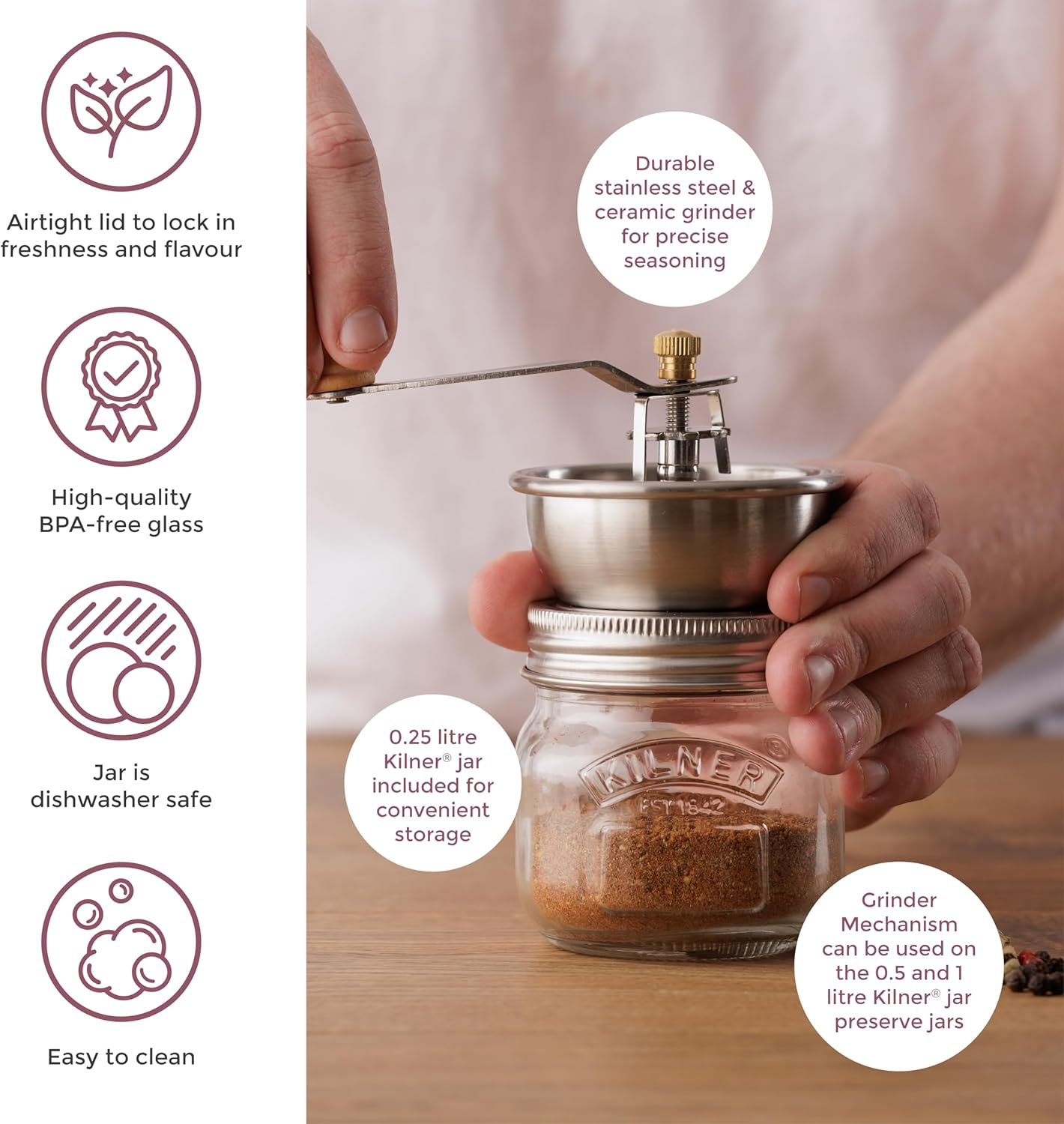 Kilner Spice Mill Set with Glass 0.25 Litre Preserving Jar image number 6