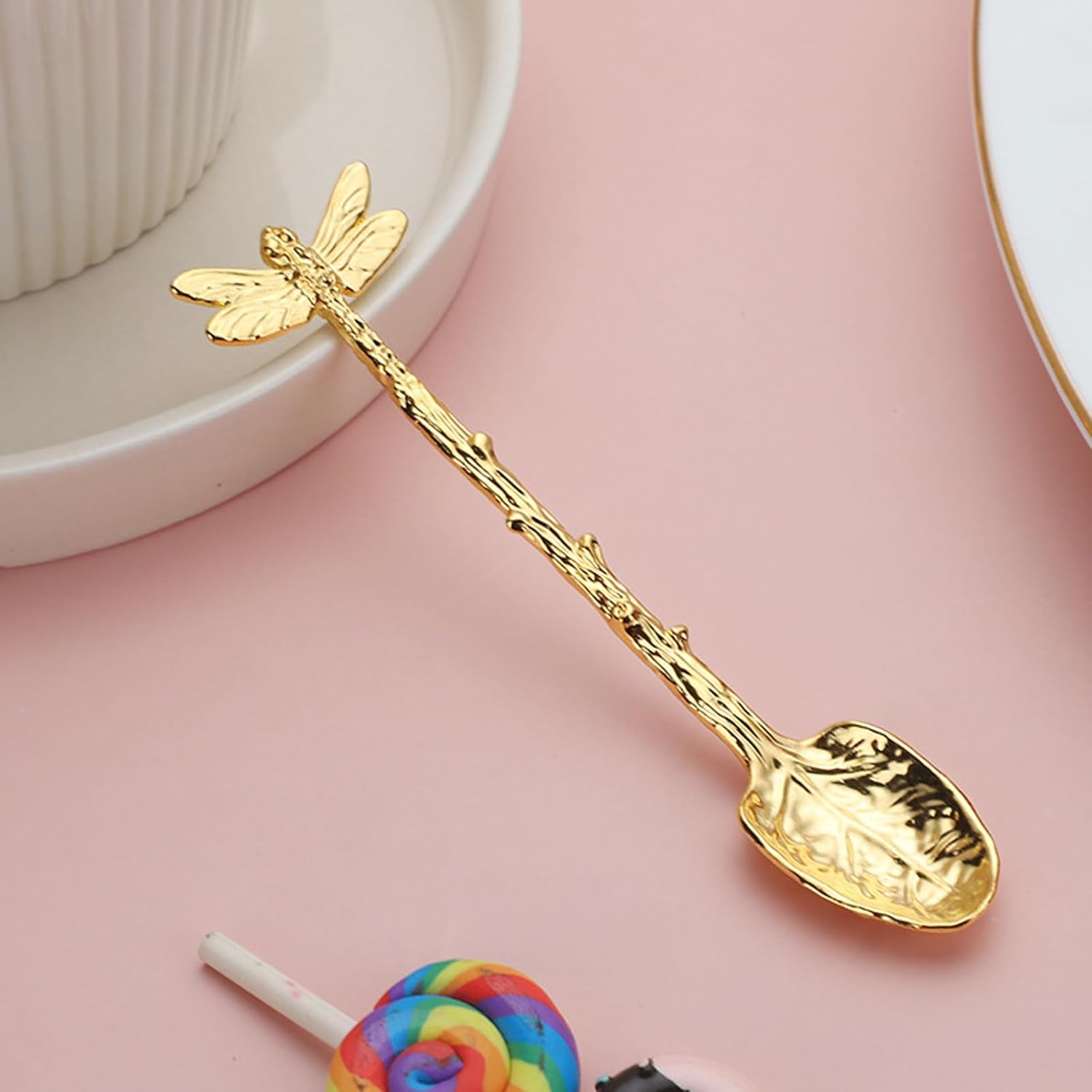 Fokmuaex 3-Piece Retro Forest Style Gold Parfait and Coffee Spoons Set for Decorative Dessert Tableware image number 2