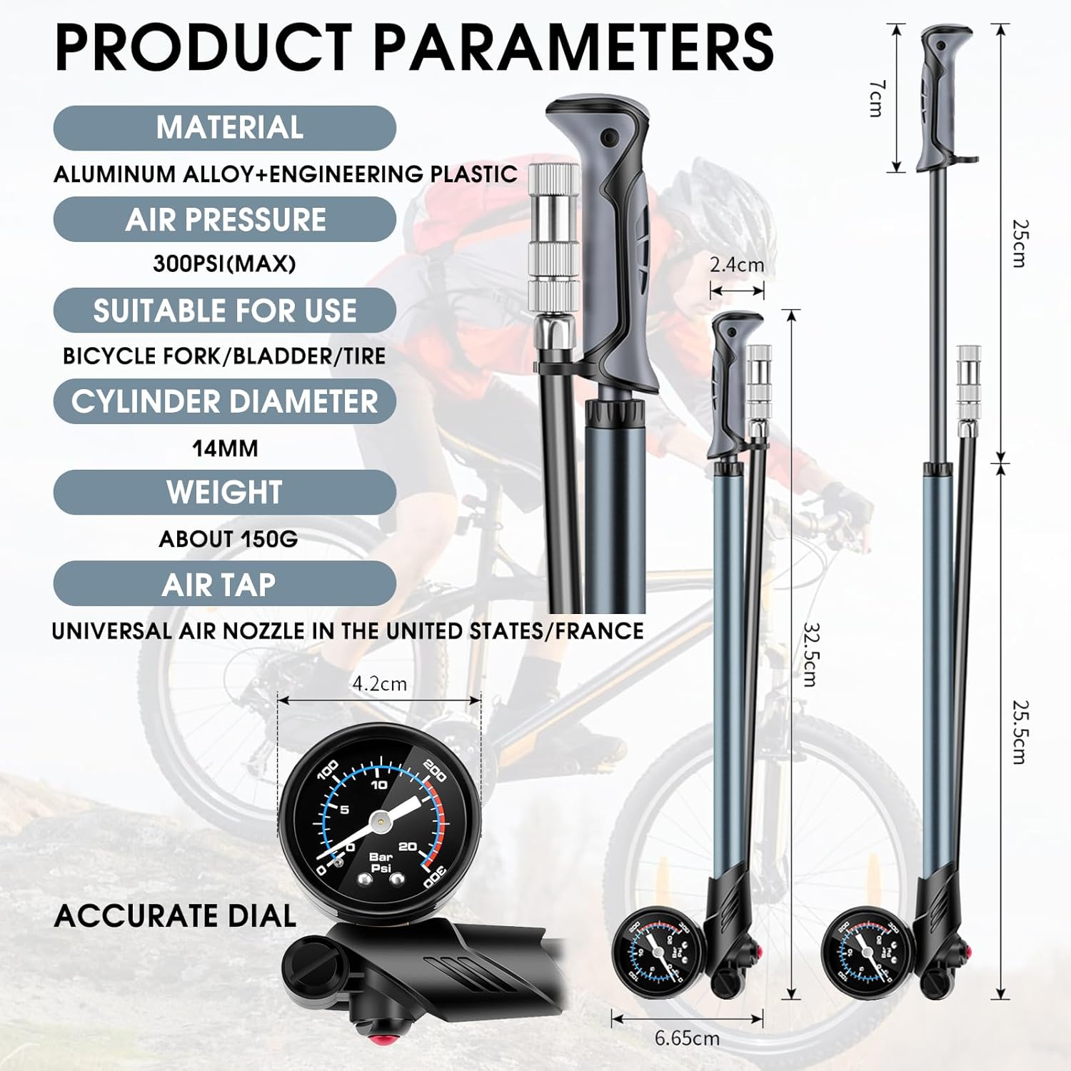 Powerful Bike Shock Pump, High Pressure 300 PSI Digital Dual Suspension Bicycle Air Pump with Air Bleed Button for Front Fork & Rear Shock