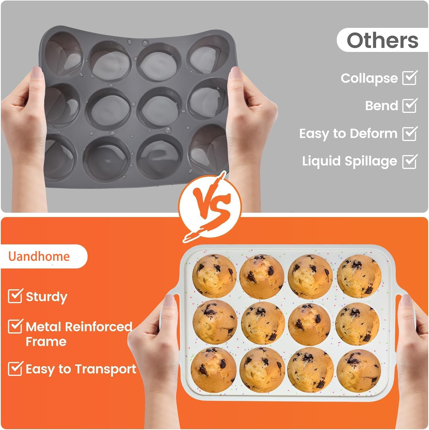2Pack Silicone Muffin Pan for Baking, Mini Nonstick Silicone Baking Pan Cupcake Set, BPA Free Silicone Muffin Tray, Cupcake Baking Pan Molds for Oven Dishwasher Safe image number 4