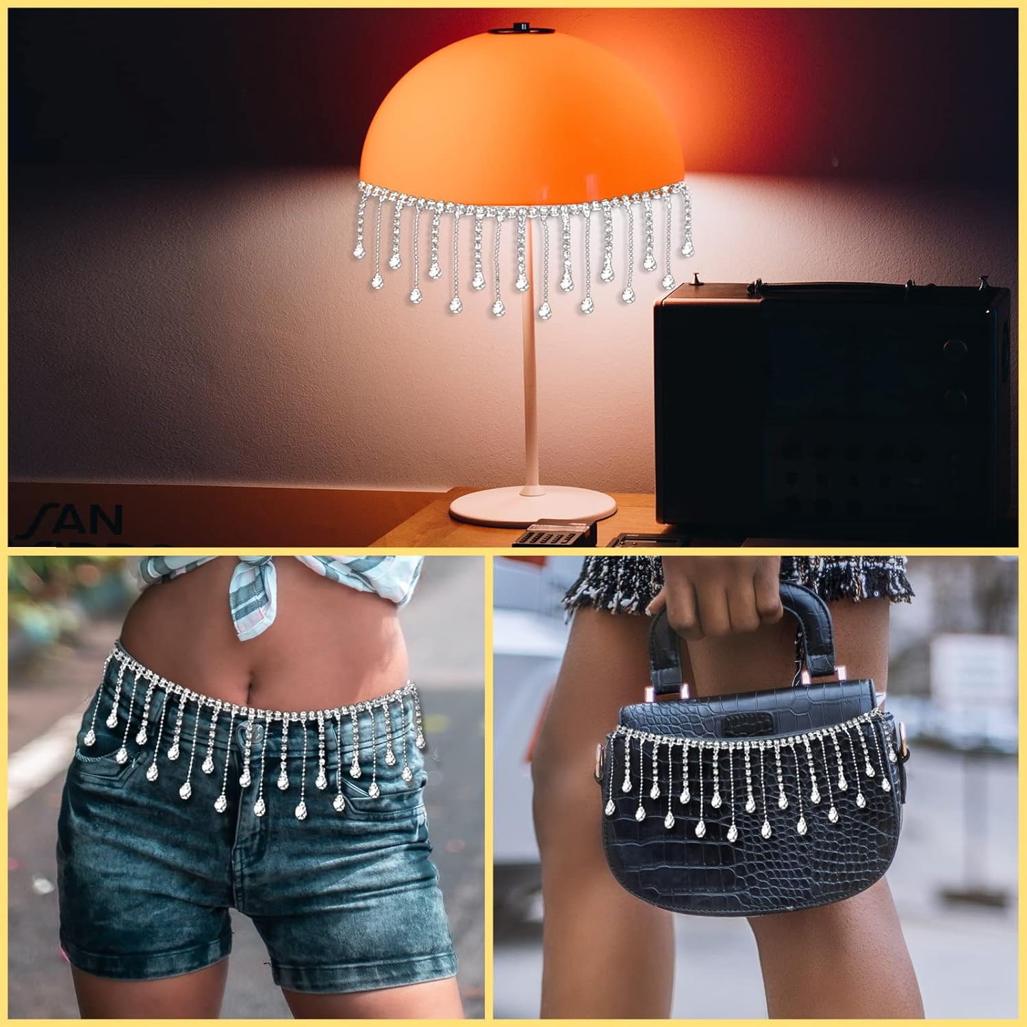 Savita 2 Yard Rhinestone Ribbon Tassel Chain, Glitter Rhinestone Fringe Trim with Drop Shaped Pendant Crystal Tassel Trim Diamond Fringe for Wedding Bridal Accessories DIY image number 6