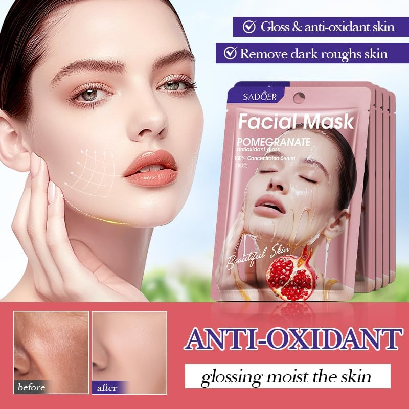 Facial Sheet Mask Set, 7 Natural Fruit Extracts, Moisturising and Nourishing, 7 Pieces image number 2