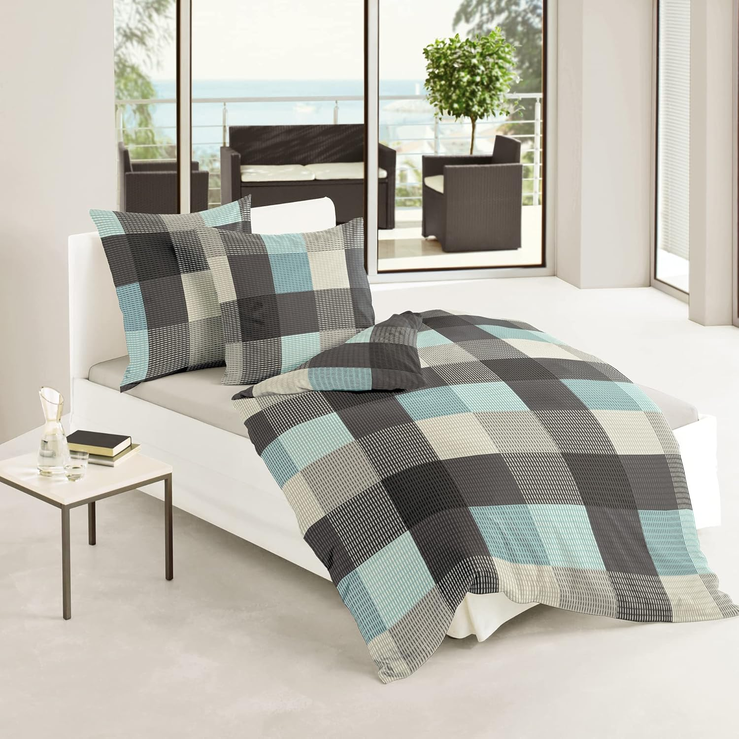 Bierbaum 6452_02 Flannelette Bedding Design 135 X 200 Cm and 80 X80 Cm Turquoise image number 2