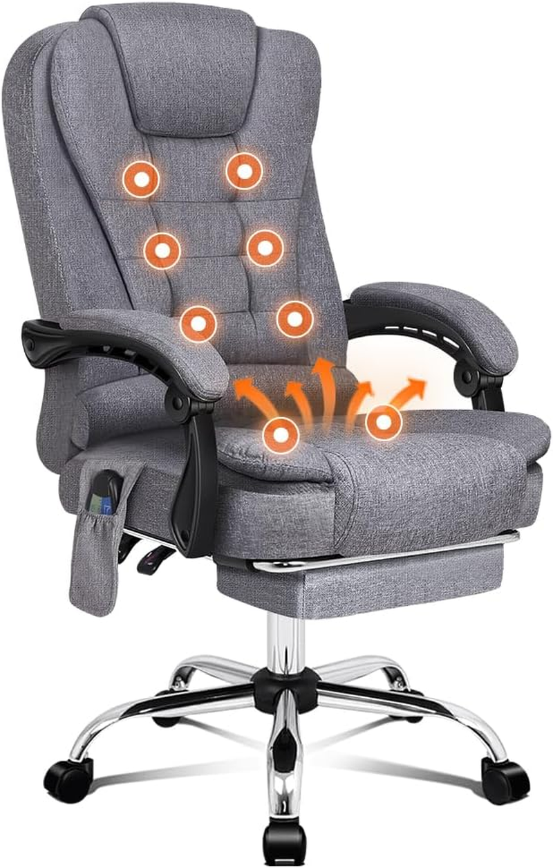 ALFORDSON Ergonomic Office Chair with 150&deg; Recline & Footrest, Computer Desk Chairss with Massage & Heated Seat, Executive Swivel Leather Video Game Chair, Max 180Kg (Dale White)