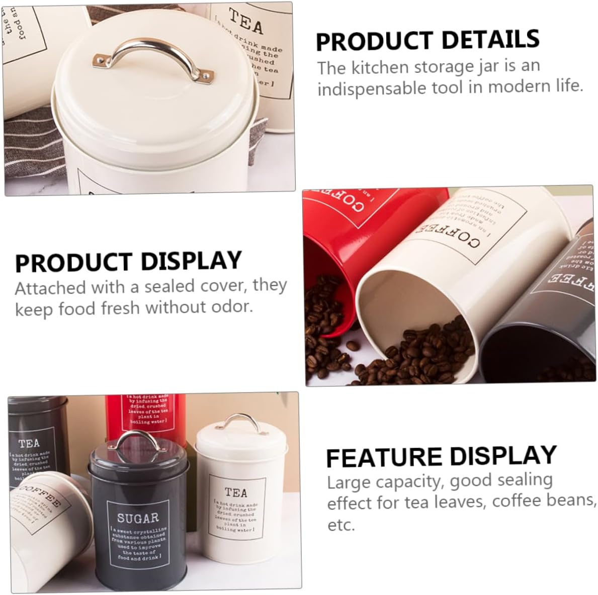 MAGICLULU Nordic Style Tea Leaf Jar and Coffee Beans Canister Set with Lid, White Ceramic Sugar Storage Container for Kitchen Organization, 3Pcs Food Storage Jars for Home and Office image number 3