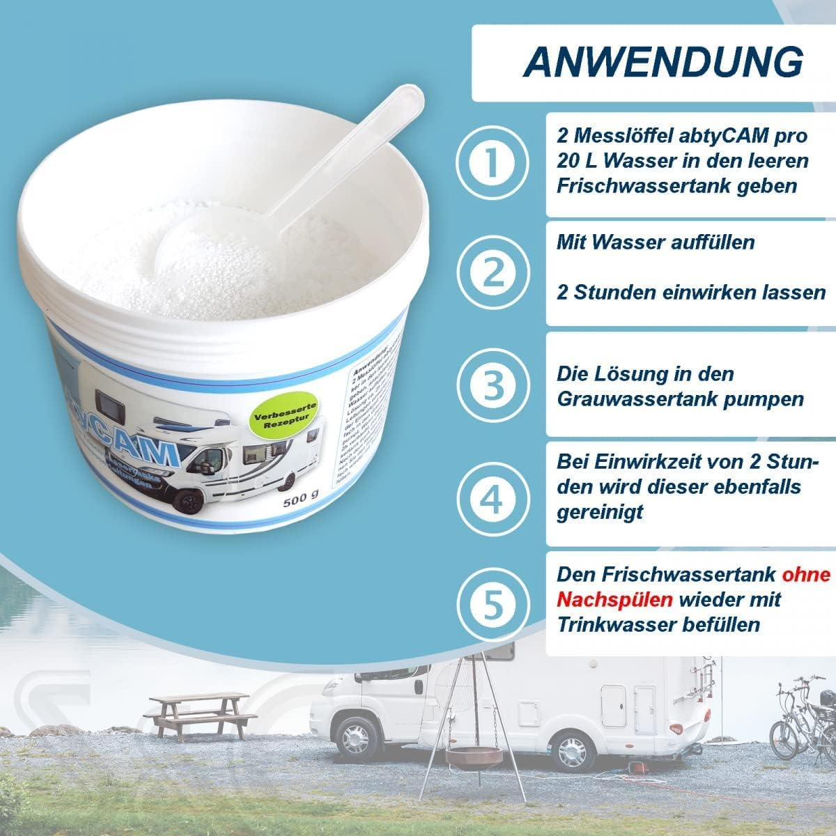 Fresh Water Tank Cleaner H11 plus 500G for Cold Water Use for Motorhome Caravan Boat