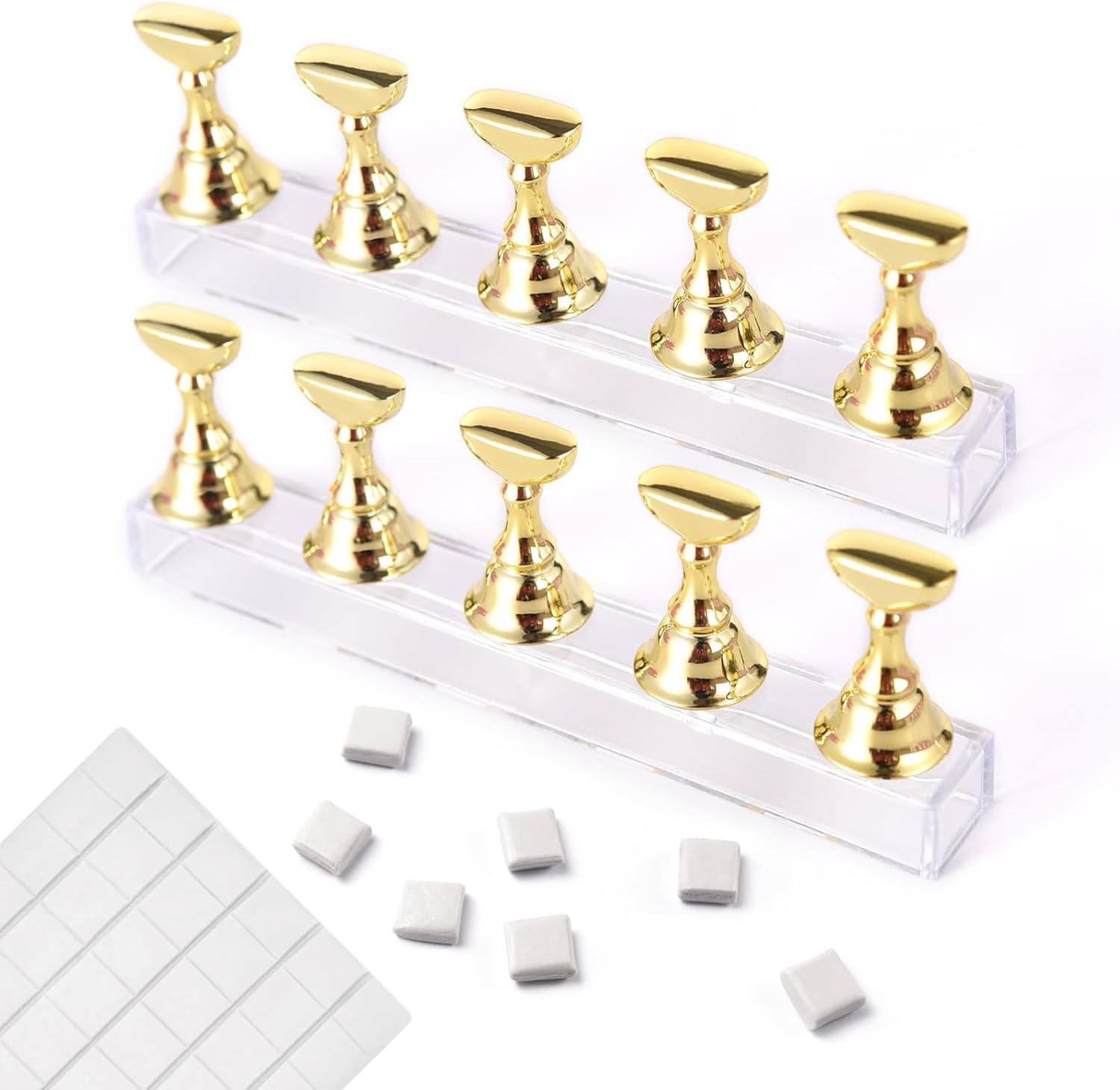 KADS 2 Sets Nail Display Stand Nail Practice Holder Magnetic Fake Nail Tips Holder for Press on Painting Nail Art Stand with 66Pcs Reusable Clay Manicure Design Tool for Salon and Home Use, Pink 1