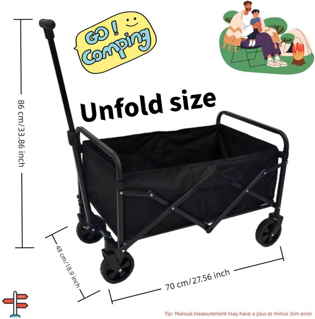 Collapsible Wagon Outdoor Utility Wagon - 70X48X86Cm Large Capacity with All-Terrain Wheels, Foldable Wagon for Camping, Garden, Shopping, Easy Storage for Outdoor Activities image number 2