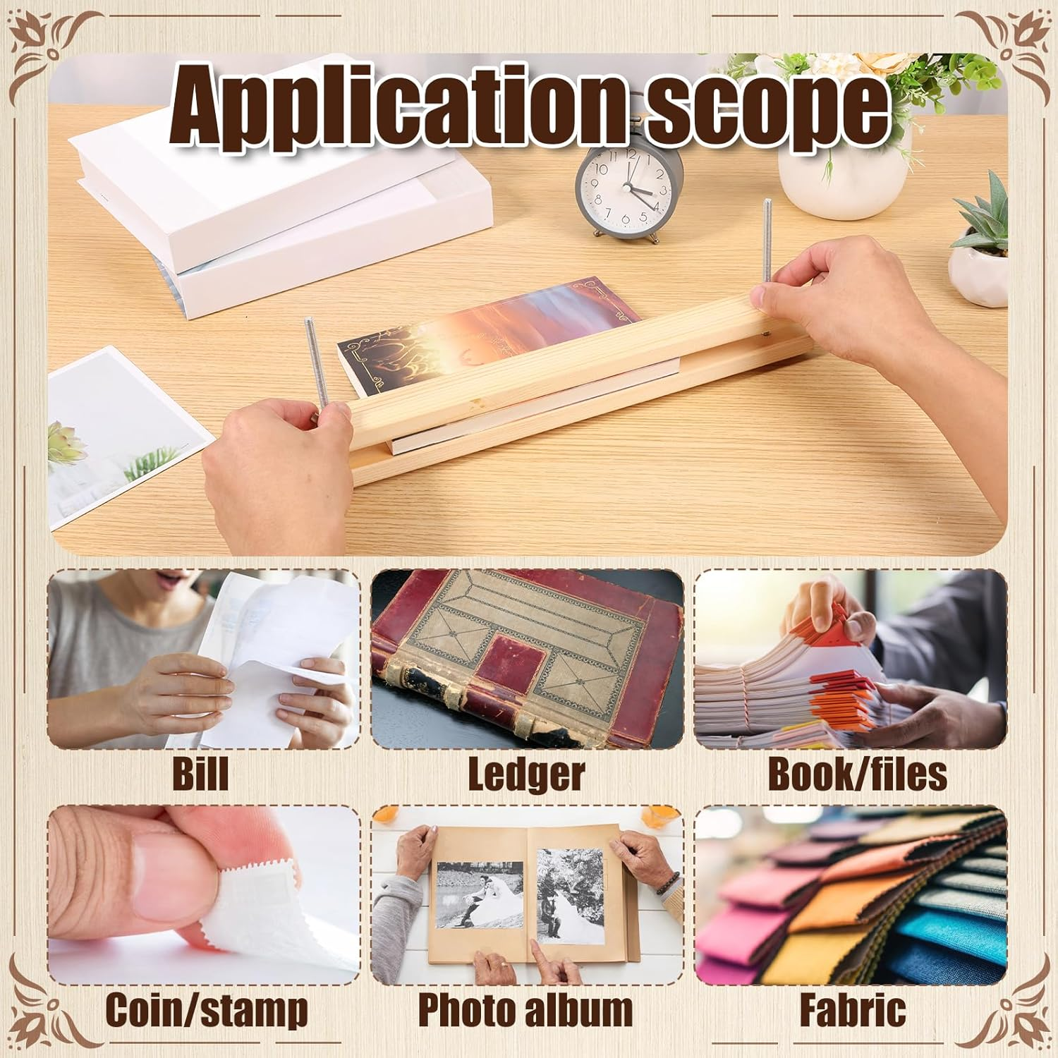 UKQRRTC Book Press Kit, Wood Book Binding Tool, Easy to Use and Portable, Effective Bookbinding Press Kit for DIY Crafts (L) image number 3