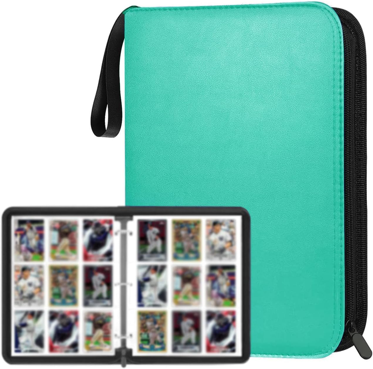 9 Pocket Card Binder, 900 Pockets Card Holder Folder Collector, Double Sided Pocket PU Card Collection Binder, Premium Zip Albums for MTG, TCG, Sports, Game Trading Cards (Green)