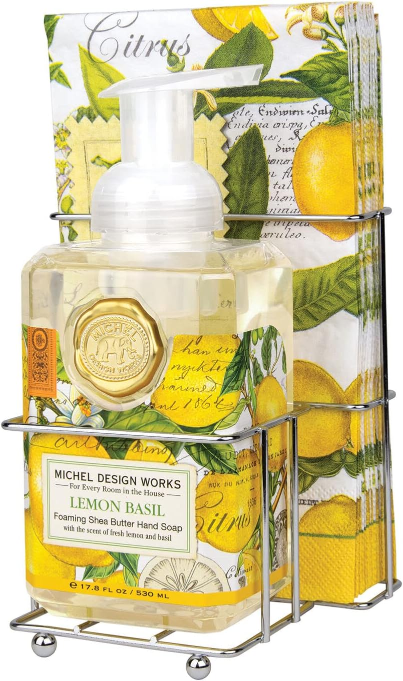 Michel Design Works Foaming Hand Soap and Napkin Caddy Set, Lemon Basil, Set