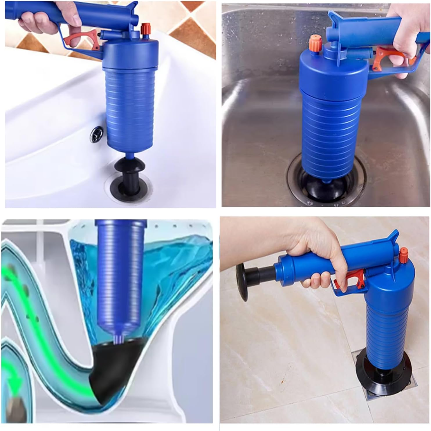 Toilet Drain Unclogger with 4 Sizes Suction Cups High Pressure Air Drain Unclogger for Toilet, Floor Drain, Sink, Bathtub, and Sink Blockages image number 5