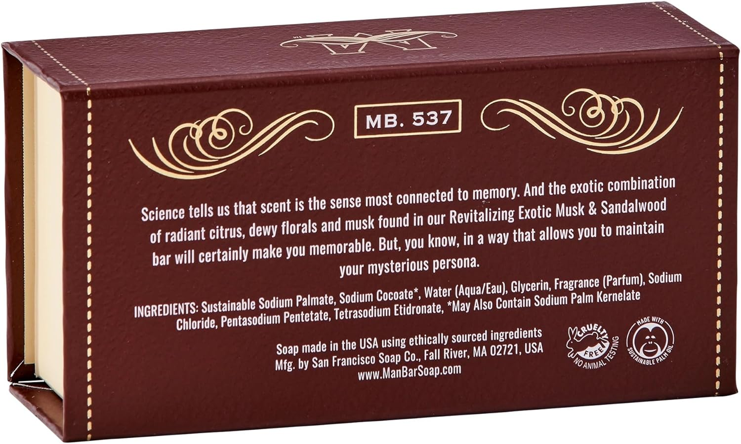 San Francisco Soap Company Exotic Musk and Sandalwood Fragrance Man Bar - Revitalizing - No Harmful Chemicals - Good for All Skin Types - Made in the USA image number 4