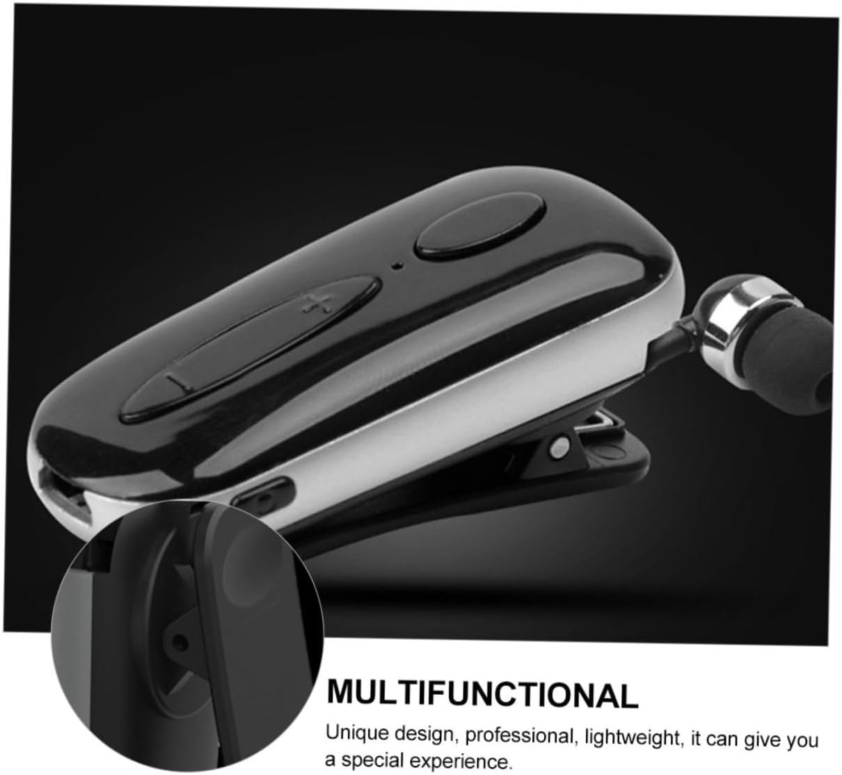 SHINEOFI Wireless Retractable Clip-On Earbud Sports Headphone for Running and Gym Use, Black Wireless Earplug with Neck Clip Compatible with Dc5.00V Devices image number 6
