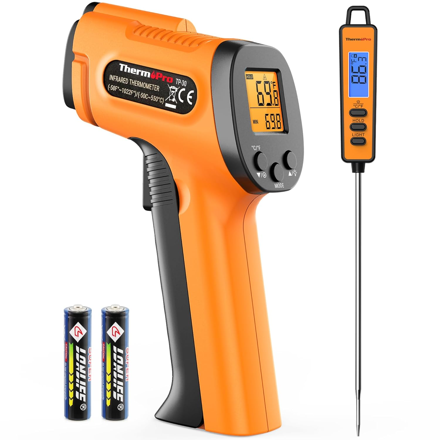 Thermopro Temperature Gun, Infrared Thermometer Gun with Laser Pointer, Meat Thermometer Digital with Super Long Probe, Food Thermometer for Cooking, Laser Thermometer Gun -58℉-1022℉ Not for Human image number 5