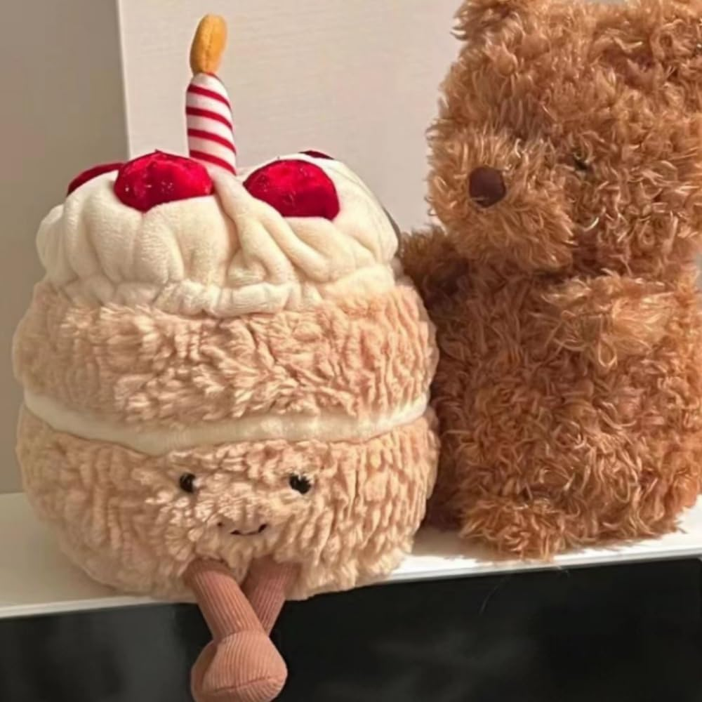 OUKEYI 28Cm/11 Birthday Cake Plush Toy ，Cute Smile Cake Pillow Stuffed Animals Funny Soft Food Plushies Toy for Gifts for Kids Birthday (Khaki Color) - Pink image number 5