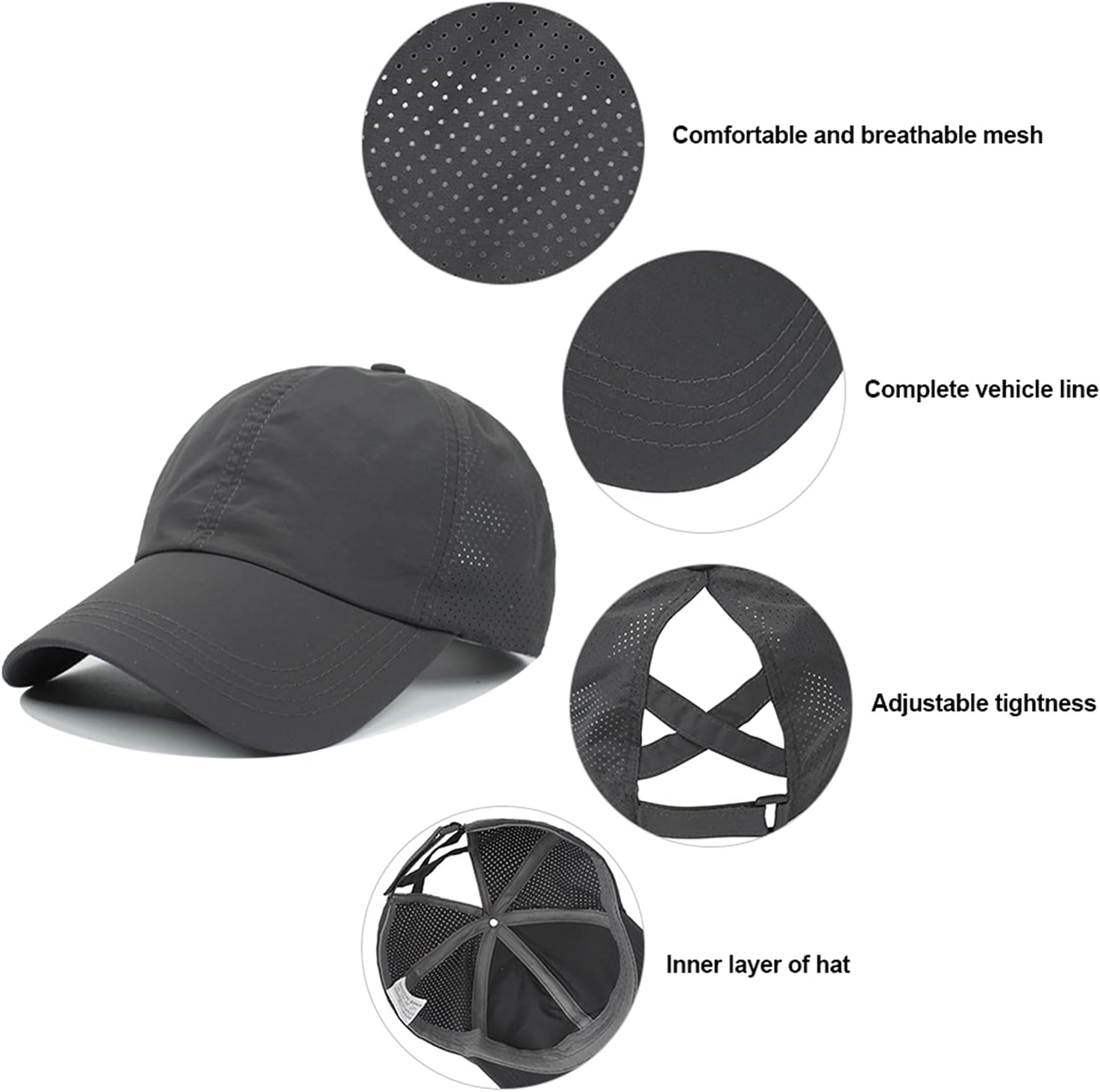 Womens Criss Cross Ponytail Baseball Cap Adjustable High Messy Bun Ponycap Quick Drying Hat image number 4