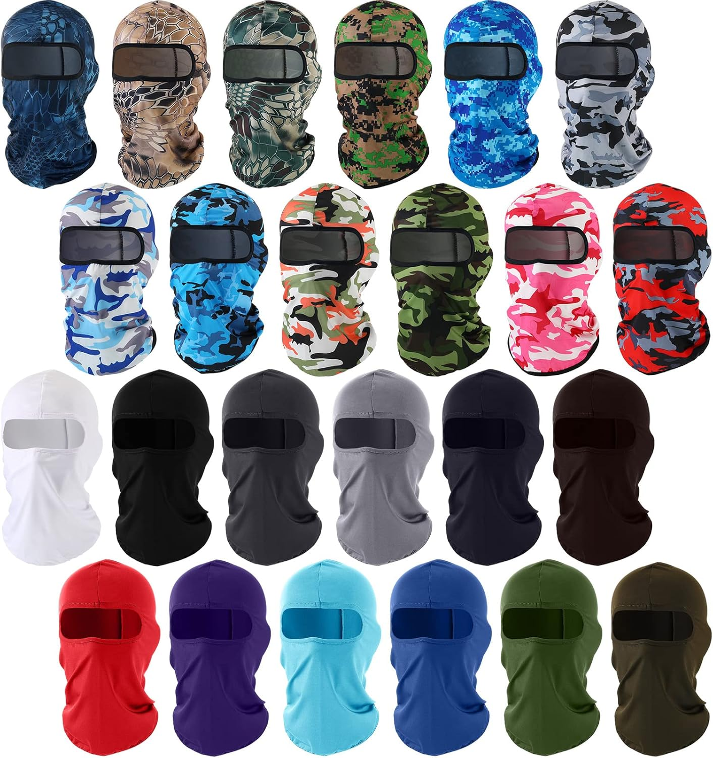 24 Pieces Sun Protection Balaclava Full Face Cover Ski Mask Full Face Mask Costume Head Mask for Men Women Outdoor Sports, Solid and Camouflage Colors, Multicolor, One Size image number 6