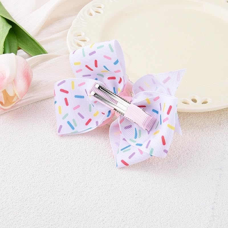 Ice Cream Birthday Hair Bow Clips Sprinkle 3Rd Birthday Girl Hair Bows for Happy Bday Party Favors Glitter Bows Side Clip for 3 Years Old Girls Kids