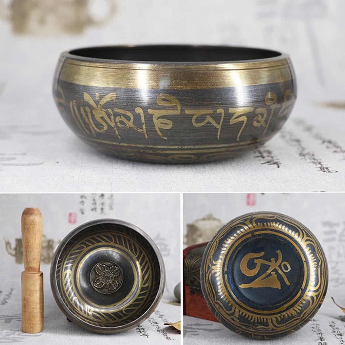 AIMALL 3.15In Tibetan Singing Bowl Set Handmade in Nepal with Mallet and Cushion for Meditation, Healing, Yoga, and Mindfulness Brass Buddha Voice Bowl image number 1