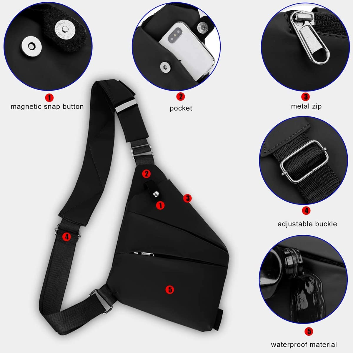 Sling Backpack Chest Bag,Ikerall Lightweight Outdoor Sport Travel Hiking anti Theft Crossbody Shoulder Pack Bag Daypack for Men Women image number 2