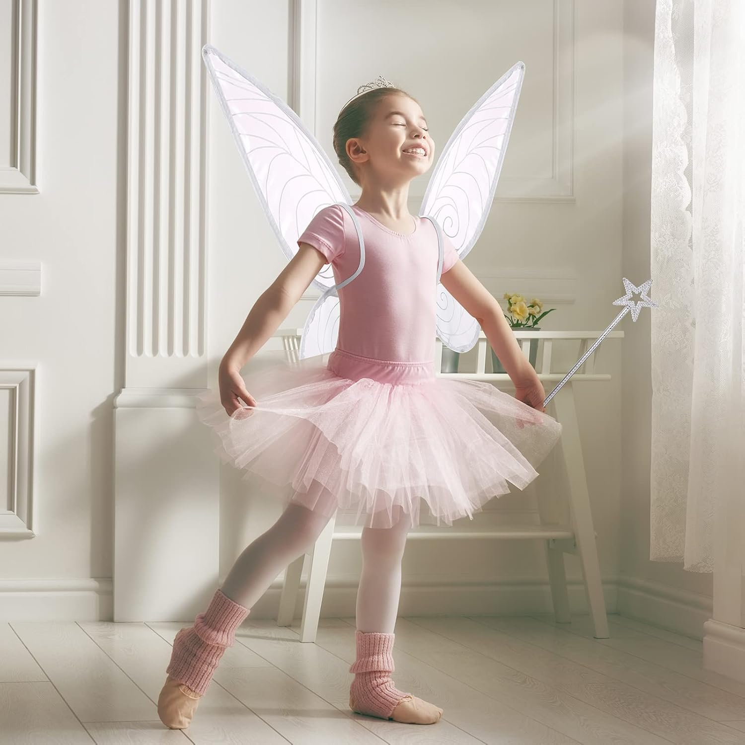 Fairy Wings with Elastic Shoulder Straps - Butterfly Wings Costume for Kids, Girls Halloween Sparkle Angel Wings Dress up Party Favor image number 2