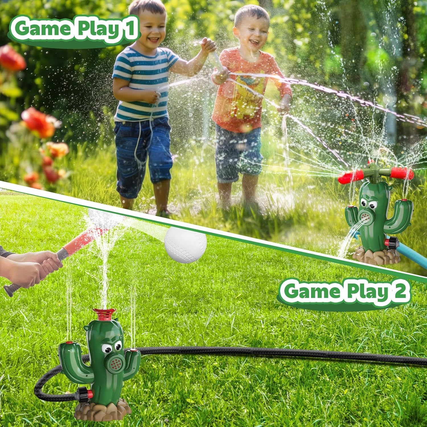 2 in 1 Water Baseball Cactus Toy, Outdoor Water Toys for Kids Ages 3 4 5 6 7 8, Summer Outdoor Backyard Lawn Games, Practice Baseballs, Attaches to Garden Hose, Boys Girls Gift image number 1