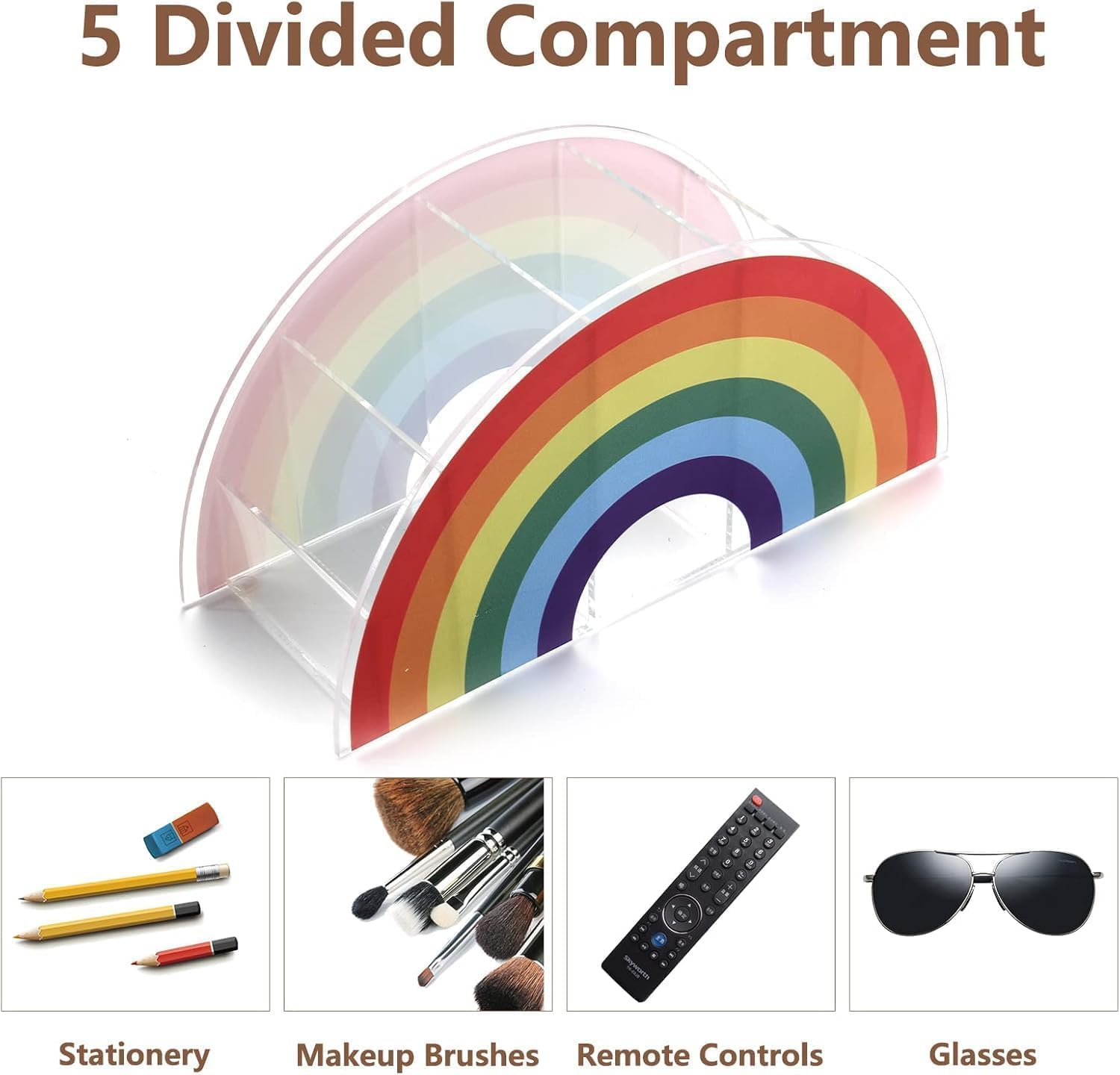 Rainbow Acrylic Pen Pencil Holder Desk Organizer, Modern Corner Desktop Stationery Organizer for Women Kids Students School Art Supplies image number 1