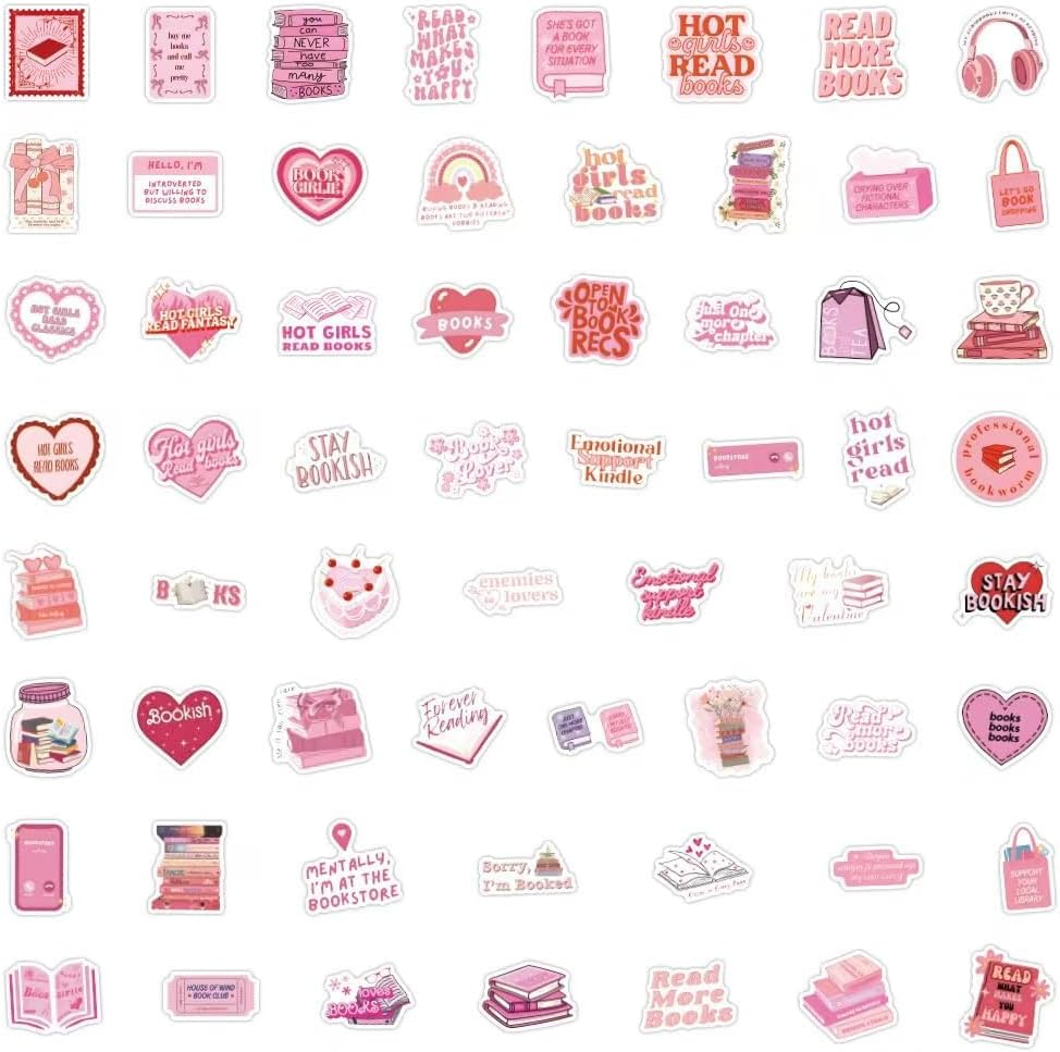 Bookish Stickers,Book Stickers for Kindle, Reading Themed Decorative Stickers, Book Lover Collection, Aesthetic Kindle Decals (Pink 120 Pcs) image number 4
