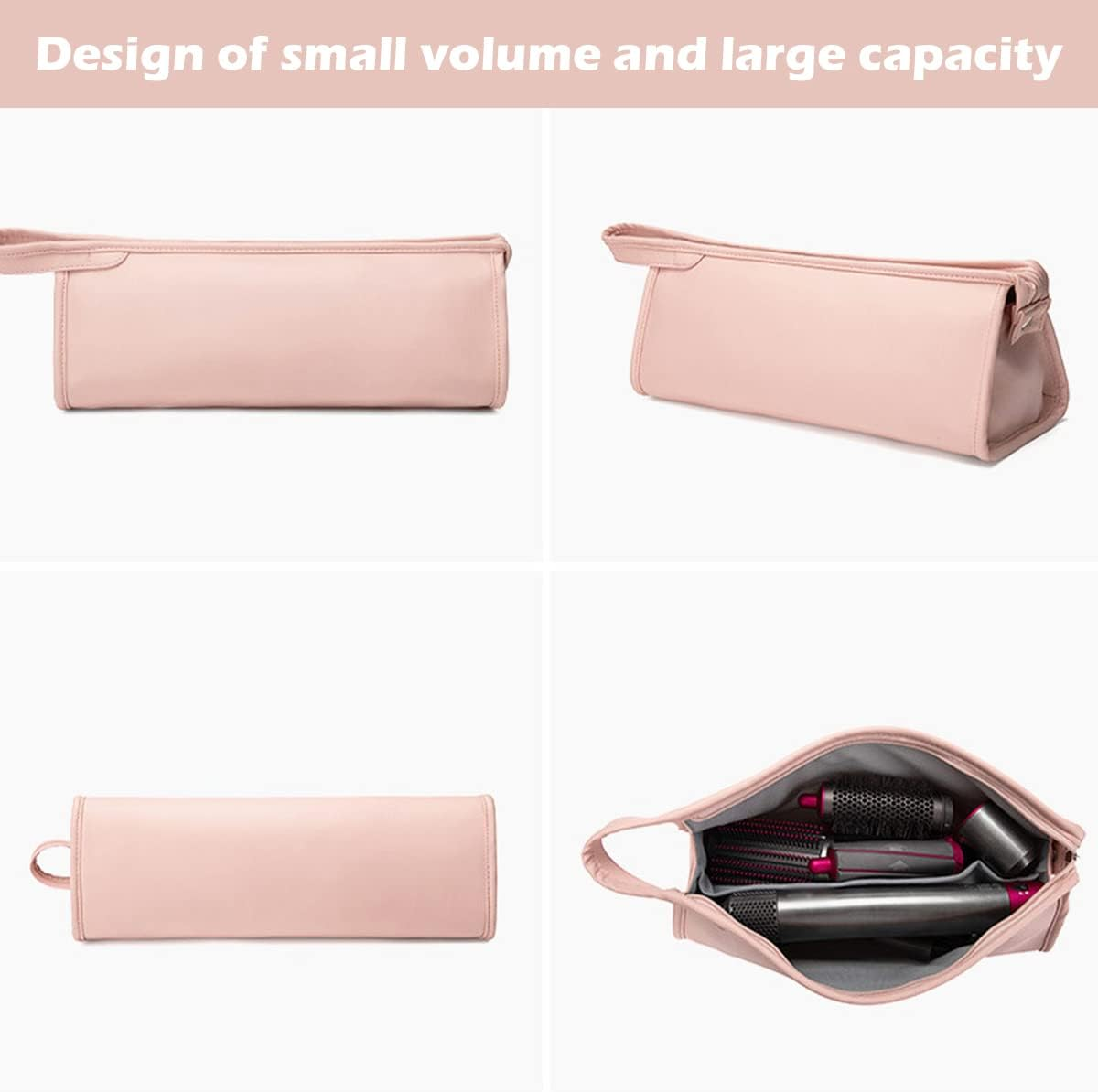Hair Dryer Carrying Case Waterproof Hair Dryer Storage Case PU Leather Storage Bag Travel Case Storage Organizer for Air Wrap Styler Hair Dryer (Pink) - Pink image number 2