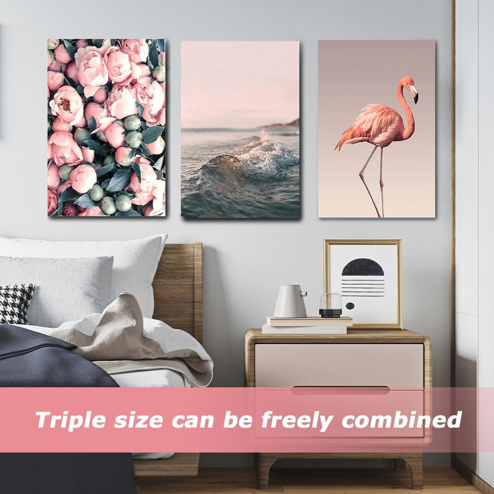 3 Pcs Romantic Flamingo Rose Wall Paintings, Animal Painting Modern Wall Art Home Decor, Contemporary Bird Wall Decor, Framed Wall Art for Living Room, Bedroom, Apartment, 40X60 CM image number 5