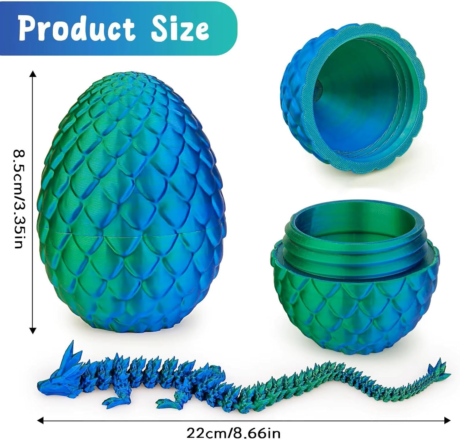2 Packs Dragon Eggs with Dragon Inside, 3D Dragon Eggs with Dragon Inside, 3D Printed Dragon Egg, Mystery Dragon Egg, Dragon Egg Fidget Toy,Stocking Easter Basket Stuffers (Purple and Blue) image number 2