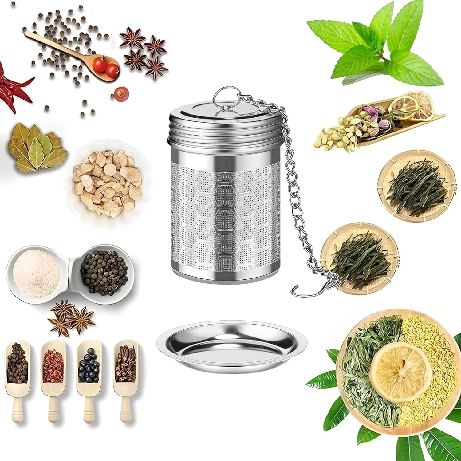 2 Pcs Stainless Steel Tea Filter,Loose Leaf Tea Infuser with Extended Chain Hook and Drip, Ultra Fine Honeycomb Design Mesh Tea Filter for Brewing Tea,Spices and Seasonings image number 6