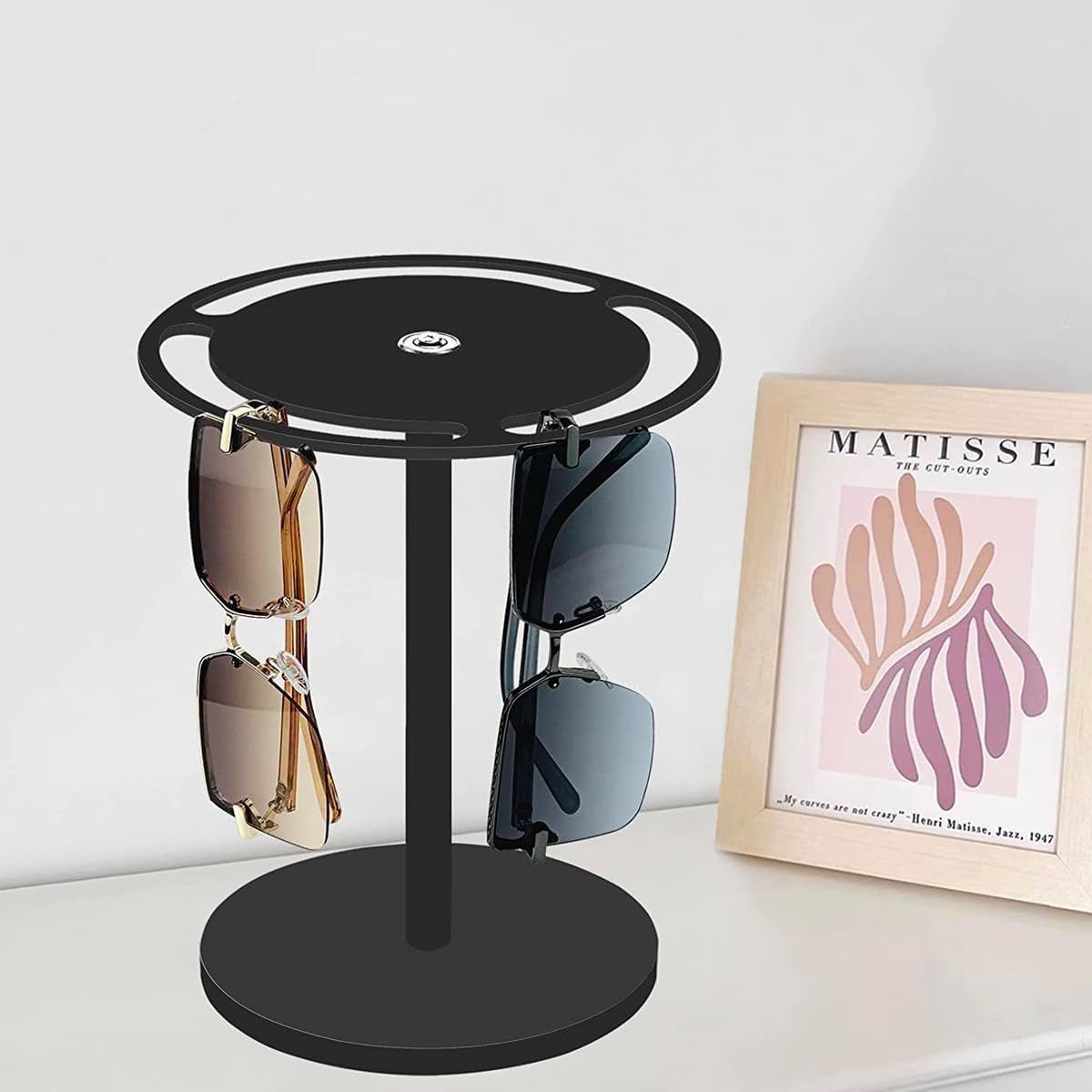 AIMALL Acrylic Glasses Storage Rack, 360 Degree Rotating Eyeglasses Display Shelf, Available in Black and Transparent - Black image number 7