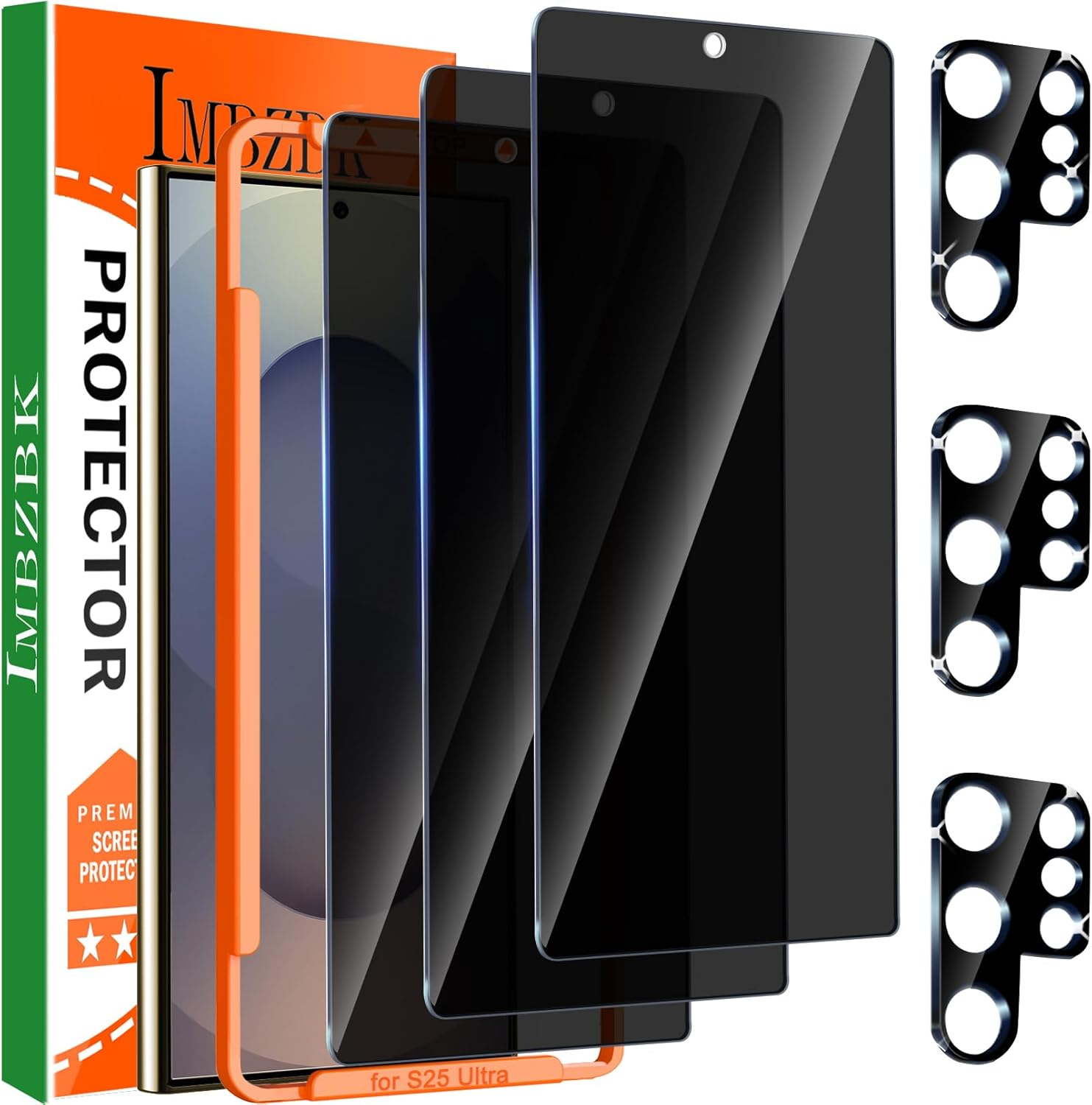IMBZBK 3 Pack Privacy Screen Protector for Samsung Galaxy S25 Ultra Tempered Glass 3 Pack Camera Lens Protector Accessories anti Spy Case Friendly, Support Fingerprint Reader