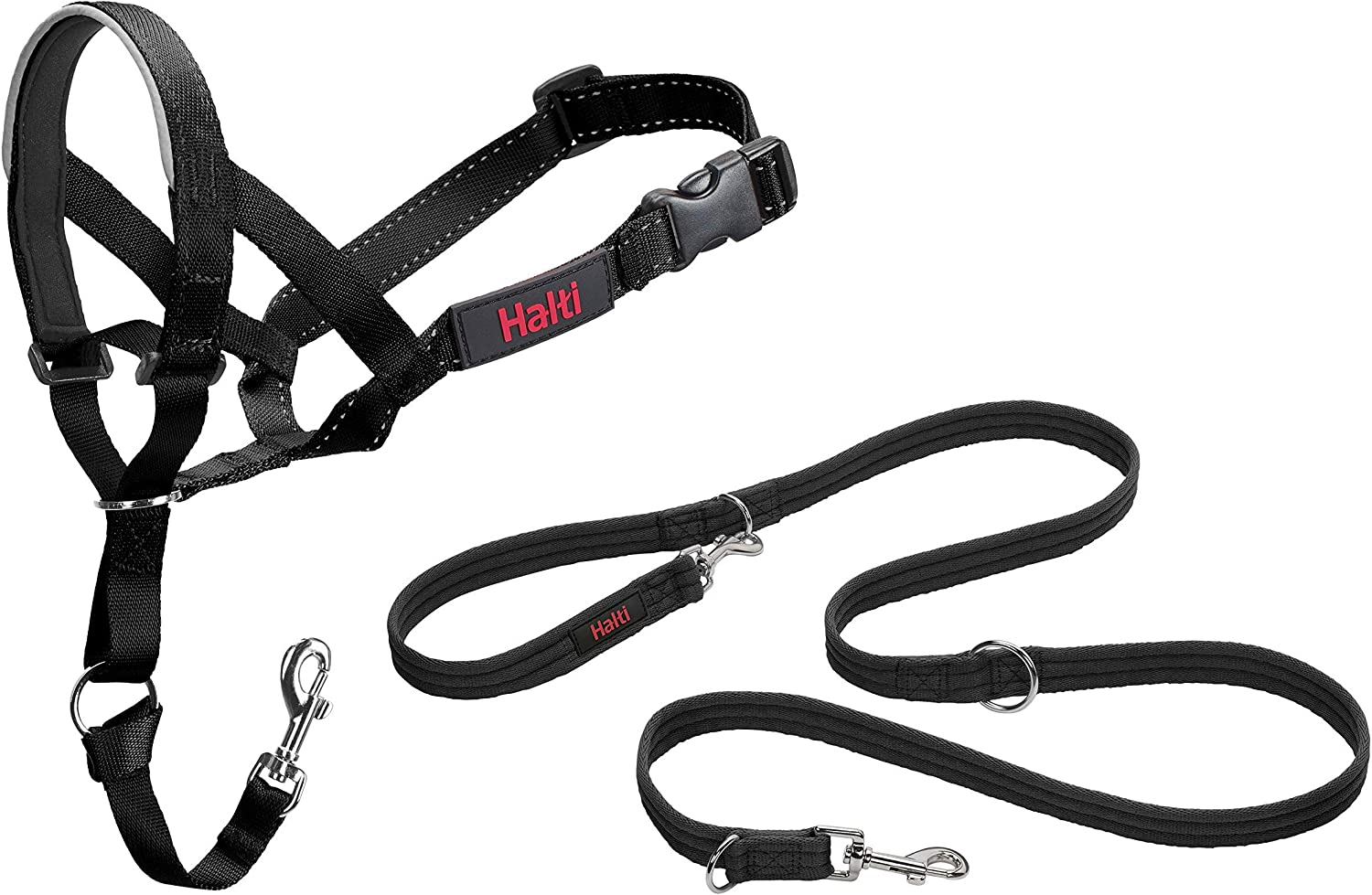 HALTI Headcollar Size 5, Black & HALTI Training Leash Size Large, Black Combination Pack - Stop Your Dog Pulling on the Leash. Adjustable, Lightweight with Padded Nose Band. Suitable for Large Dogs image number 4
