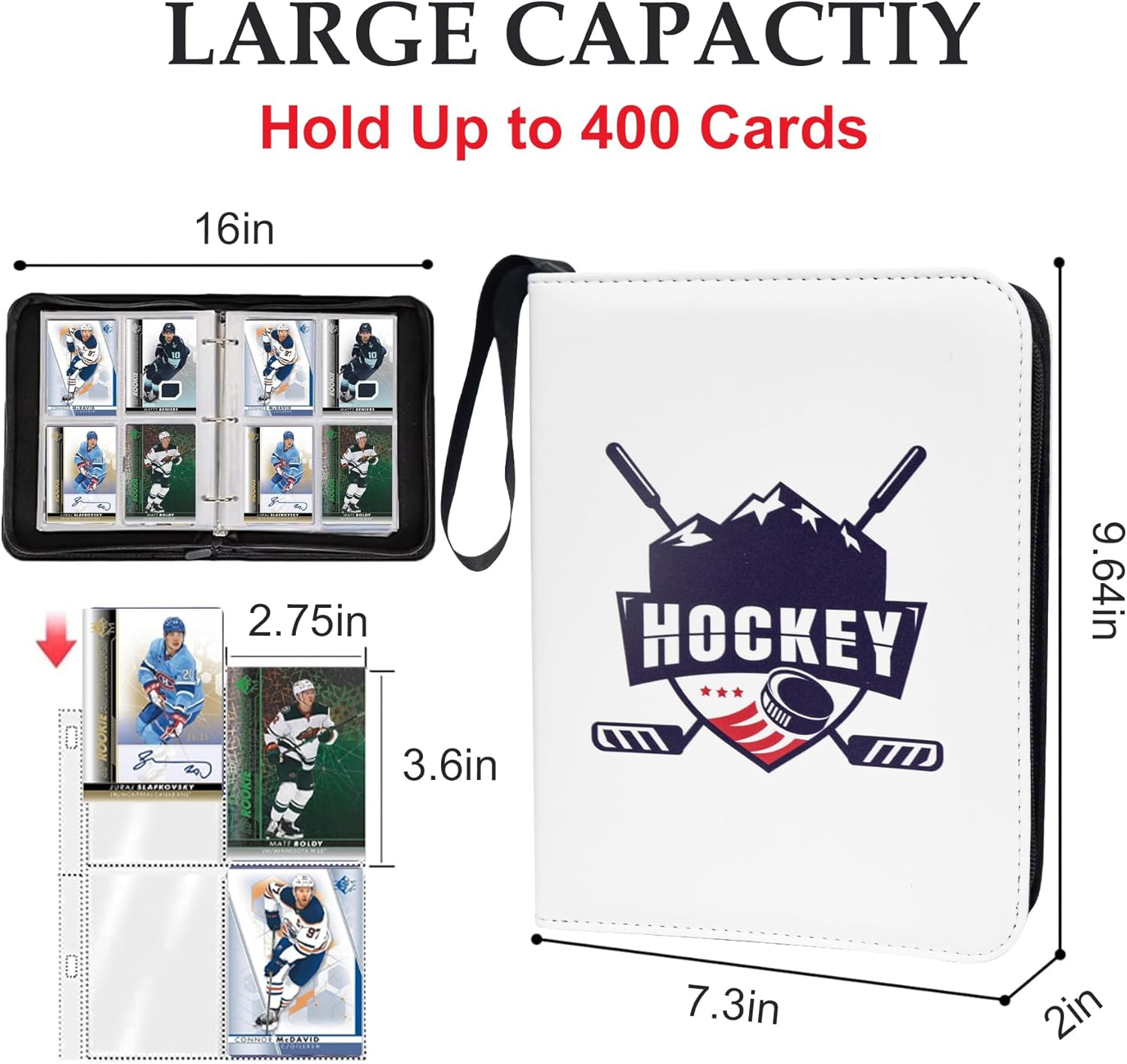 400 Pockets Hockey Card Binder for Trading Cards 2024-2025 Collectors, Portable Waterproof Storage Book with Removable Sleeves, Compatible with Football, Sports Game and TCG Cards image number 4
