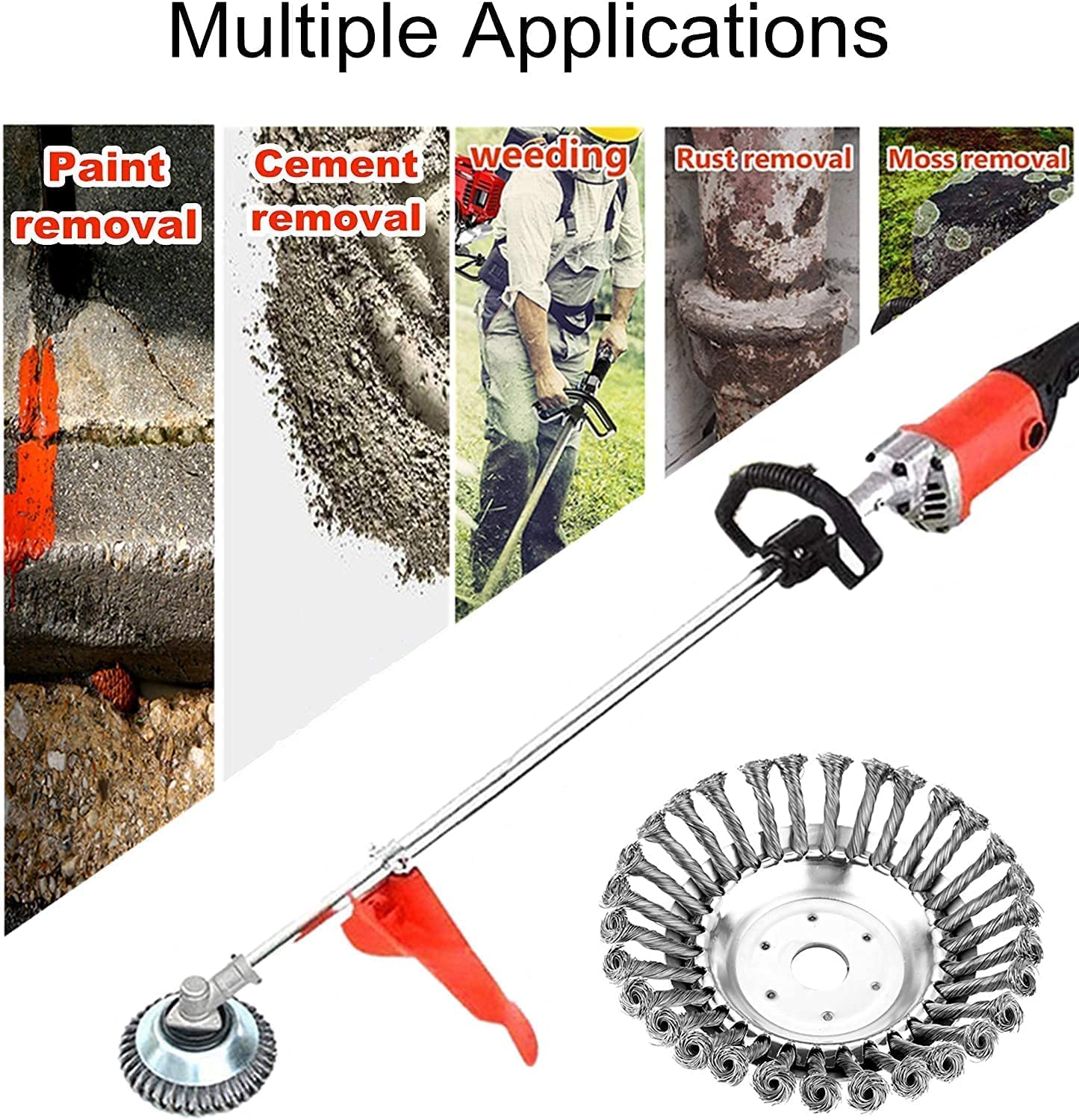 8 Inch Wire Brush Steel Weeding Tray Trimmer Head with Weeder Blade Adapter Kit for Lawnmower Brush Cutter Used for Fine Wire Trimmer Weeder Head Rust Removal image number 5