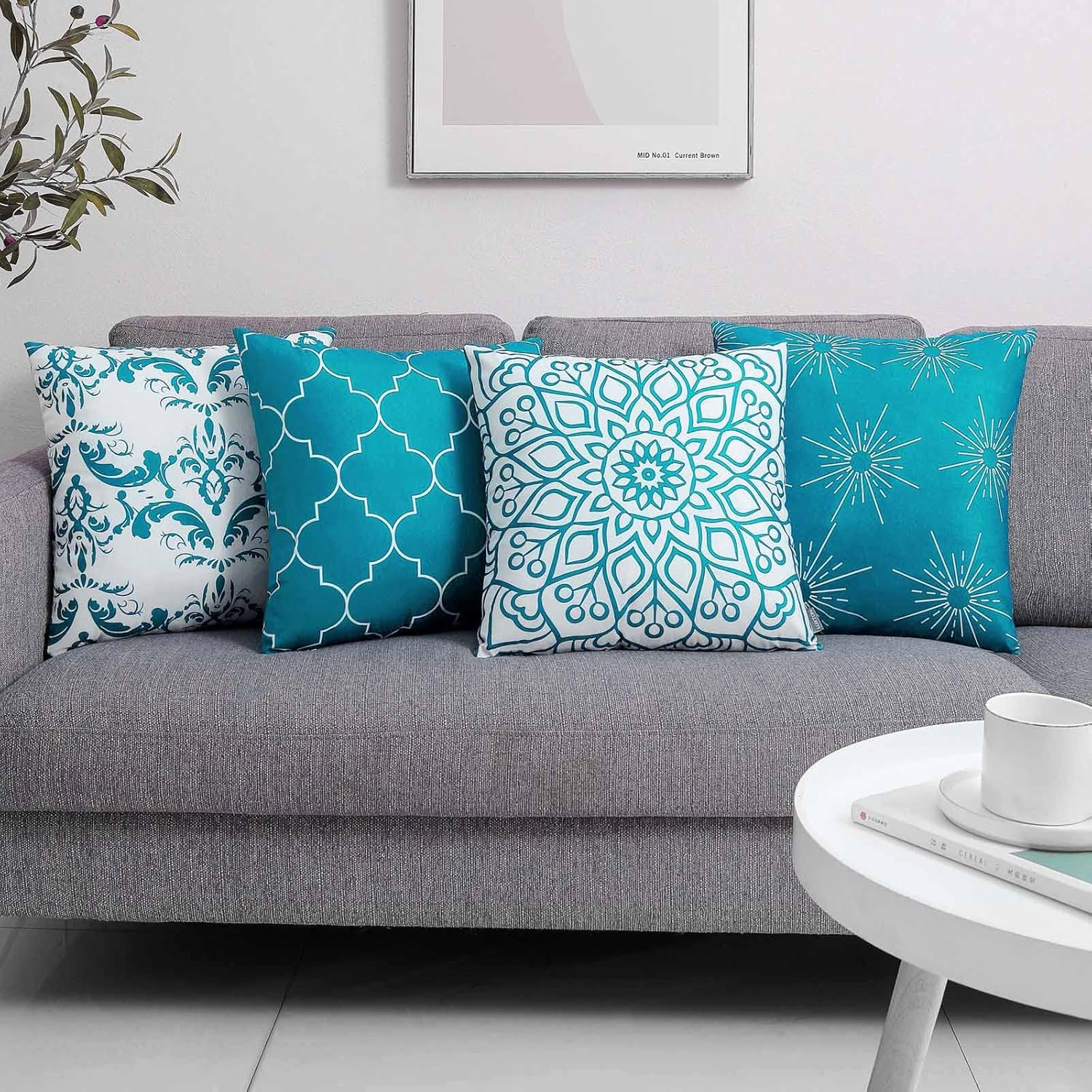 Set of 4 Luxton Aqua Blue Cushion Covers Hamptons Home Decor Square Cushion Covers 45X45Cm for Sofa Couch Living Bed Decoration (Aqua Blue) image number 1