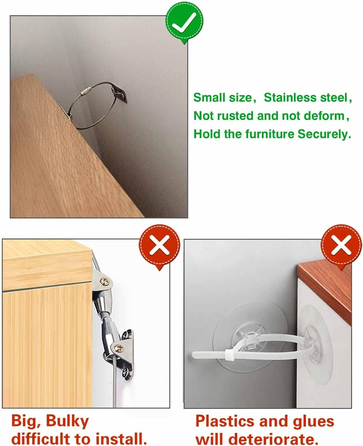 6 Pack Furniture Anchors Kit for Baby Proofing, Furniture Straps Use to Prevent Falling and anti Tip, Dresser or Cabinet to Wall Anchors, 8In - 20" X10 Pack image number 5