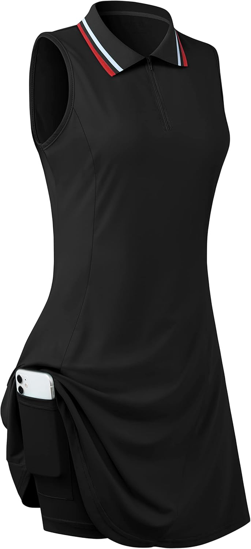 Womens Sleeveless Tennis Golf Polo Dress with Inner Shorts＆Pocket for Workout Exercise