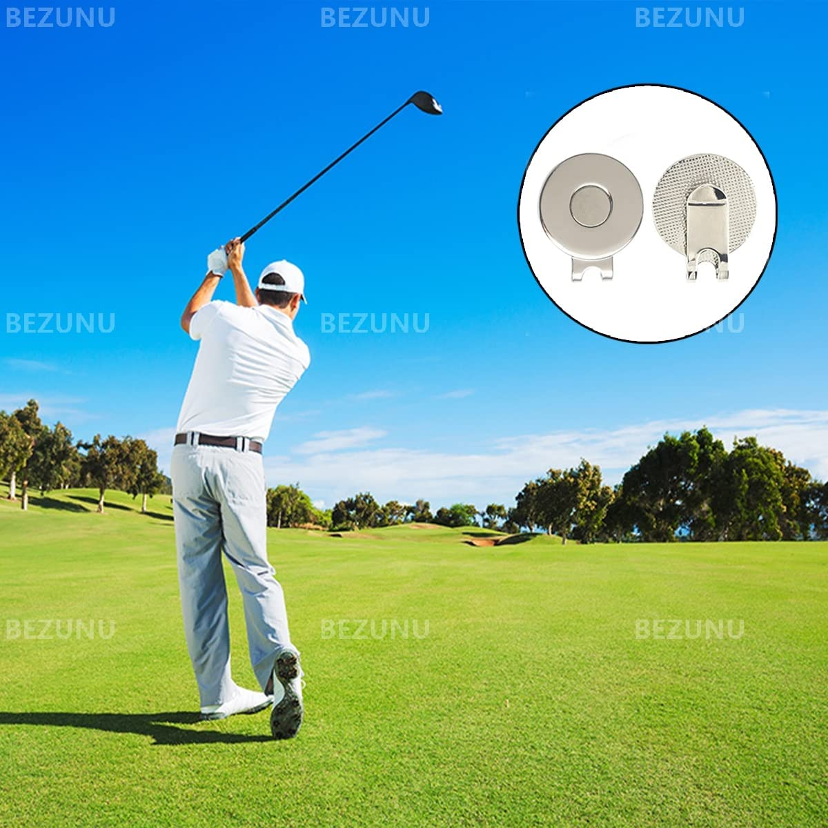 Magnetic Golf Hat Clips, 2PCS Alloy Golf Ball Aiming Marker Golf Bag Cap Belt Accessories (Silver) image number 5