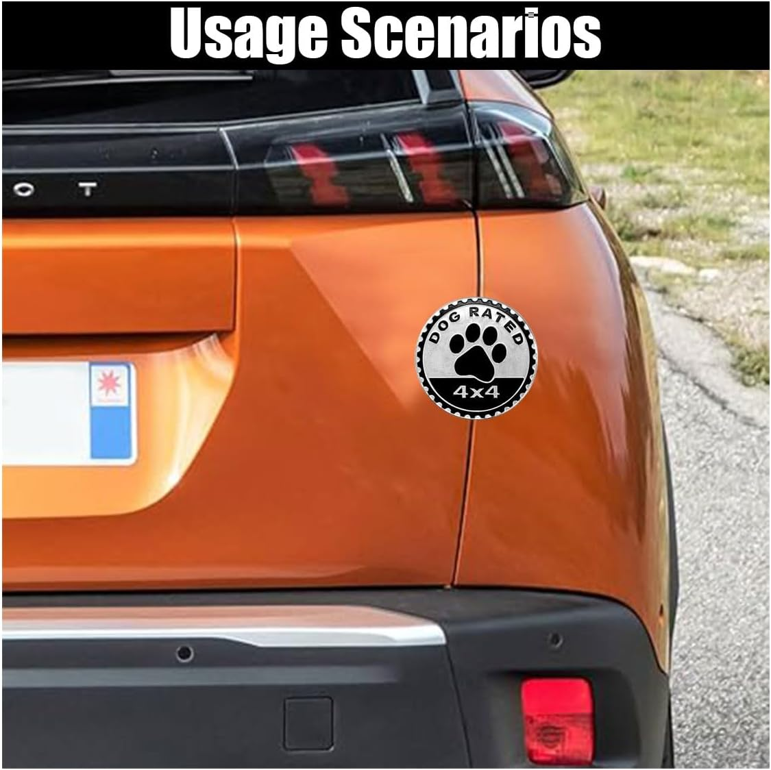 Car Badge Emblem, 4&times;4 Metal Car Exterior Badge Emblem, 3D Metal Auto round Emblem Decals Car Badge Decal Stickers Compatible with Jeep Wrangler Vehicles Suvs Trucks (Dog Rated) image number 5