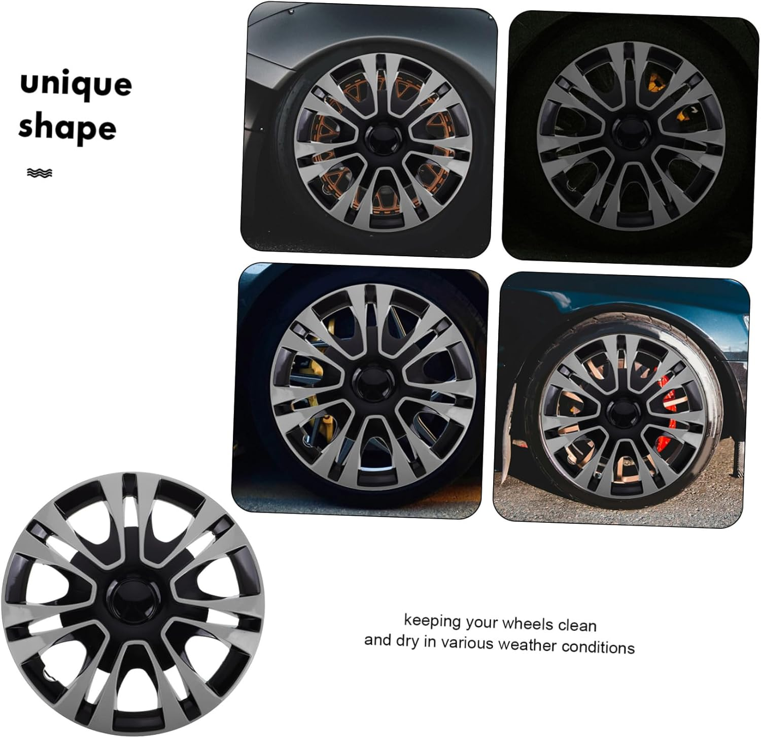 FELTECHELECTR 13 Inch Wheel Hub Covers Universal Fit Silver PP Rim Caps Easy Install Water Splash Guard Car Wheel Decorative Accessories