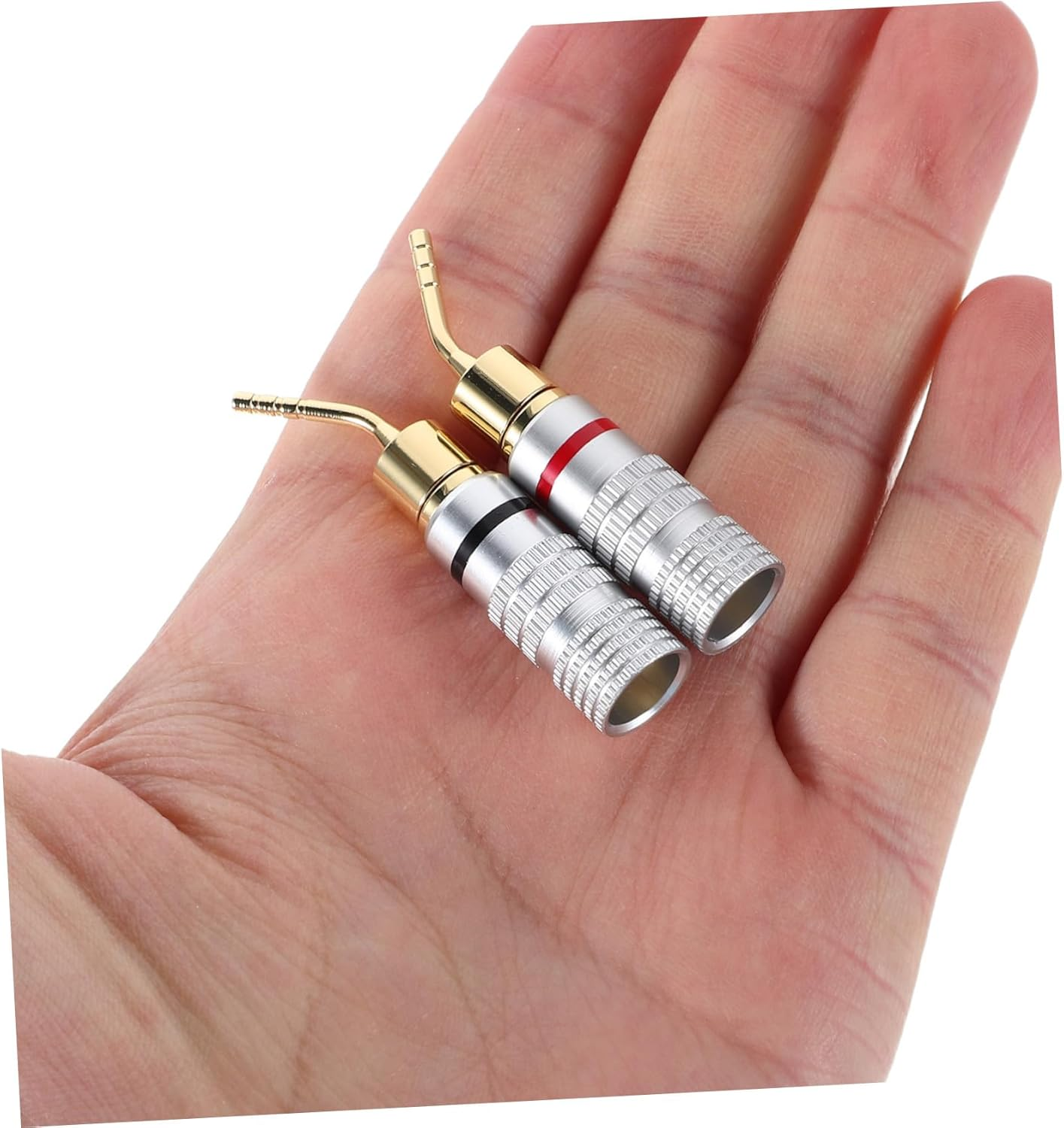 OKUMEYR 4Pcs Screw Type Banana Plugs Speaker Cable Connectors with Terminals Colorcoded Black for Polarity Identification Audio Wire Accessories for Hifi Amplifiers and Home Theater image number 4